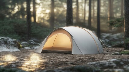 Camping tent branding mockup, on blur background 