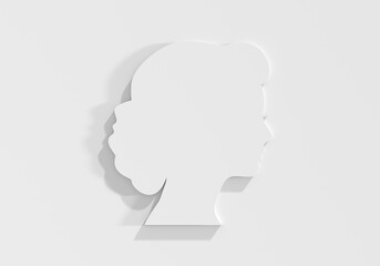 Young woman face side view icon. Elegant silhouette of a female head. Avatar profile sign. 3D render