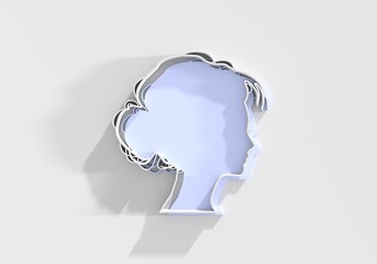 Young woman face side view icon. Elegant silhouette of a female head. Avatar profile sign. 3D render