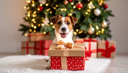 Jack Russell Dog with Christmas Gift