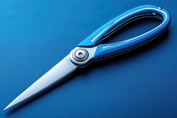 Blue handled cuticle scissors on a matching textured blue background. Use this image for your beauty, grooming, and manicure related projects.