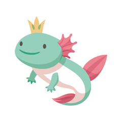 Flat and Minimal Axolotl with crown icon vector illustration