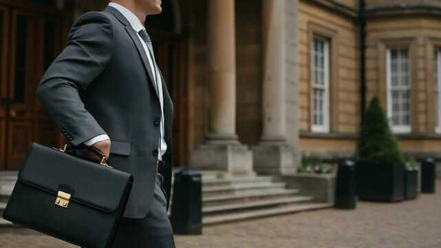 Businessman walking with briefcase in urban setting