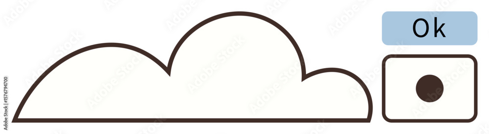Poster simplistic cloud outline paired with a ok button and a marked checkbox. ideal for digital storage, d