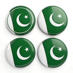 Pakistani Flag Button Badges: Set of Four Green and White Circular Pins