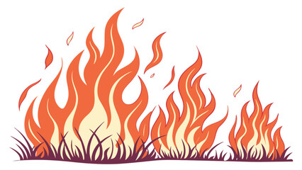Vector illustration of wildfire flames blazing with grass and leaves flying in the wind design