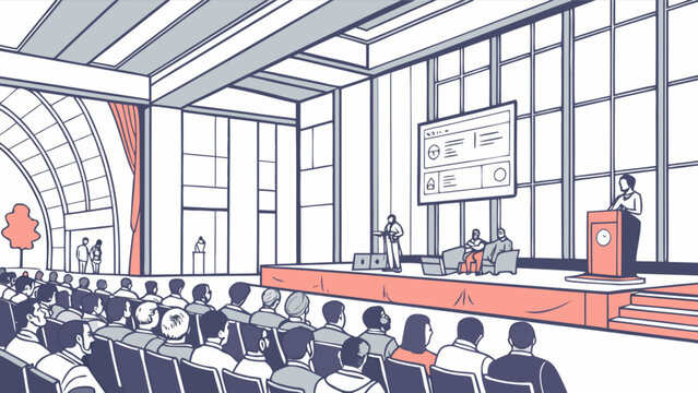Conference presentation event speaker auditorium meeting seminar keynote address public speaking convention hall