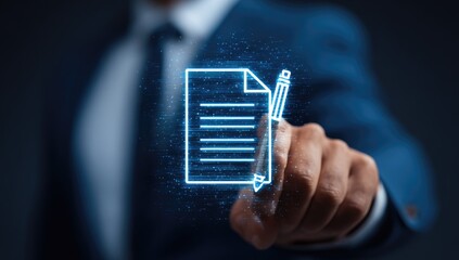 Businessman interacts with digital document icon (1)