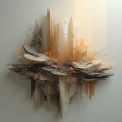 Abstract art installation showcasing texture and muted colors in a gallery