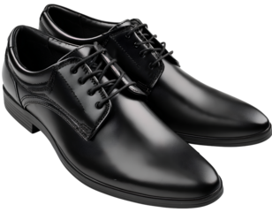 Black leather shoes, office style work attire high definition image quality transparent background PNG