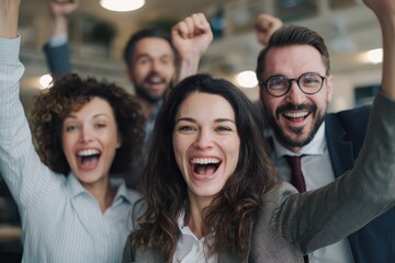 Business people celebrate their team's success in a modern office space during a productive afternoon gathering