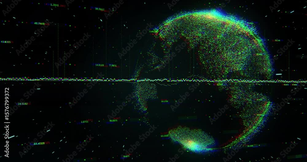 Poster horizontal point line starting arc and forming globe visualizing data network then dissolving fully