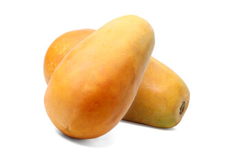 Ripe papayas Two placed side by. isolated on white background.