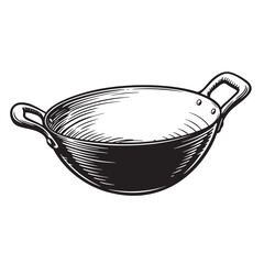 Black wok with handles vintage Art cooking kitchenware