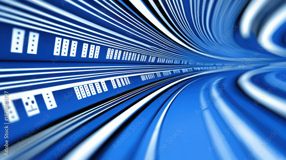 Aufkleber abstract digital lines and patterns in blue tones creating a futuristic tunnel effect, representing 