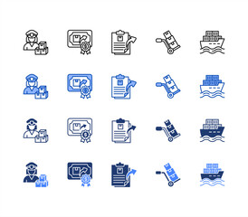 Export import icon sheet multiple style Customs broker, Export license, Export document, Cargo handling, Shipment.