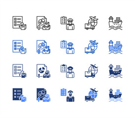 Export import icon sheet multiple style Export, Import, Customs clearance, Freight, Cargo ship.