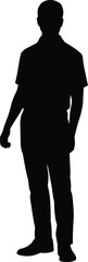 Silhouette of a man standing casually in short sleeve shirt, relaxed posture, isolated on white background for graphic
