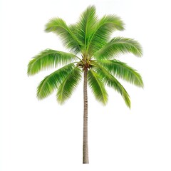 Lush Green Coconut Palm Tree Isolated on White Background
