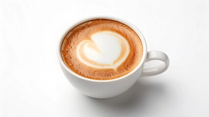 Fototapeta premium Cappuccino with Heart Latte Art: Warm, Serene Coffee in White Mug, Studio Shot