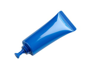 Bright blue tube container on a flat setting