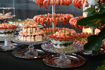  buffet, seafood buffet, elegant buffet, haute cuisine, event buffet, table food, Japanese food, seafood buffet table, buffet table in the party room