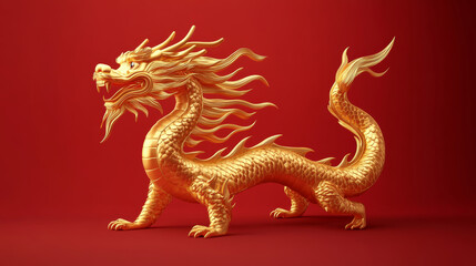 Chinese Loong on red background