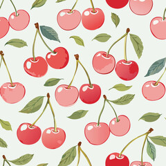 Cherry Pattern Hand Draw Vintage Vector