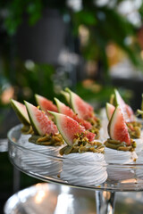 meringue, meringue with fresh fig and pistachio cream, fine sweets, gourmet sweets
