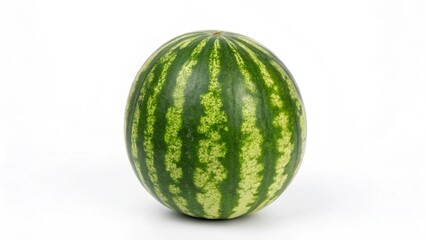 Whole Green Watermelon on White Background: Fresh Summer Fruit, Vibrant Color, Healthy Eating