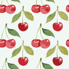 Cherry Pattern Hand Draw Vintage Vector