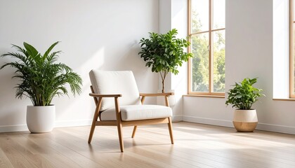 Naklejka premium Modern armchair in bright room with plants