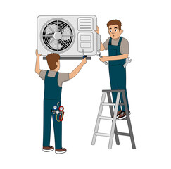 Air Conditioner Service Technician Cartoon Character Design Illustration vector suitable for your design needs