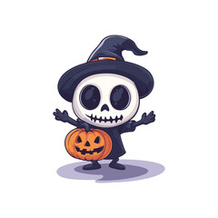 Halloween pumpkin skull vector illustration, Cartoon ghost celebration