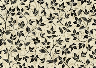 seamless floral pattern featuring black vines and leaves on a light background