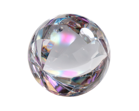 Faceted crystal sphere with rainbow hues