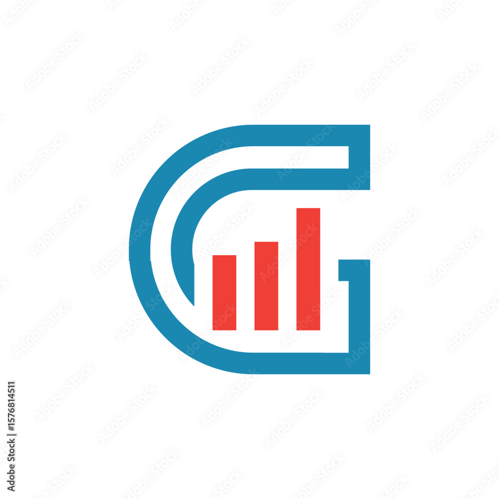 Fototapete this image depicts a flat logo design of an initial letter g in blue color with an orange graph bar 