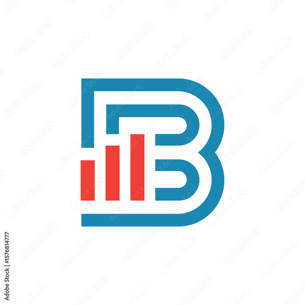 Poster This image depicts a flat logo design of an initial letter B in blue color with an orange graph bar that looks clean and modern on a white background for statistic purposes