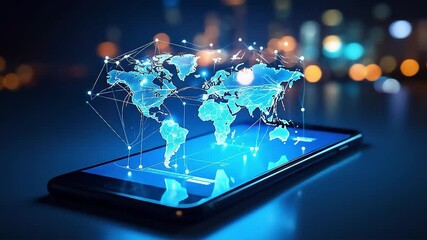 Global network connection on a phone, showcasing digital world, communication technology and international connectivity. - Powered by Adobe