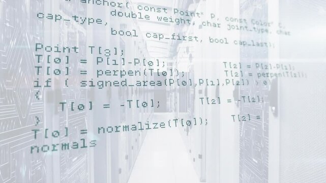 Server corridor starting C or C++ overlay scrolling through geometry and HTTP code explaining logic