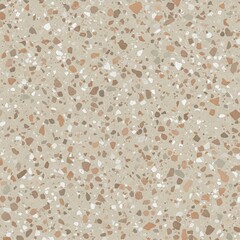 Modern terrazzo pattern with speckled texture, muted clay tones, minimal seamless background