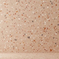 Modern terrazzo pattern with speckled texture, muted clay tones, minimal seamless background