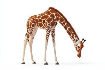 Giraffe bending to drink 3d render cartoon character on white background