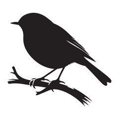 Silhouette of a Perched Bird on Branch Isolated on White Background – Vector Illustration of Small Songbird Sitting Calmly, Perfect for Nature, Wildlife, or Ornithology Design