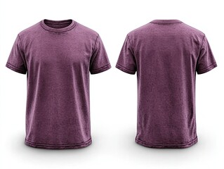 The image shows a purple t-shirt, front and back, on white. Use this product mockup to display or sell your designs online.