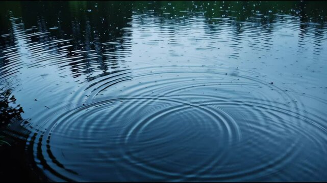 Tranquil Ripples Mesmerizing Patterns on Calm Lake Surface Reflecting Trees and Sky, Capturing Natures Beauty and Soothing Effect of Water