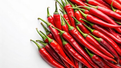 vibrant red chili peppers arranged on a white surface