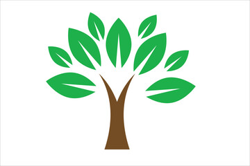 Abstract vector tree logo with green leaf