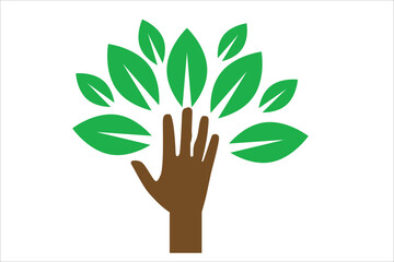 Hand tree vector with green leaves 