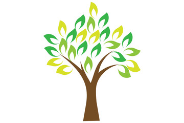 Vector tree with colorful leaf. Stock illustration.